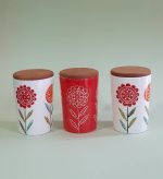 بانکه استوانه ای درب دار با طرح گل و برگ کد001 - تصویر 4